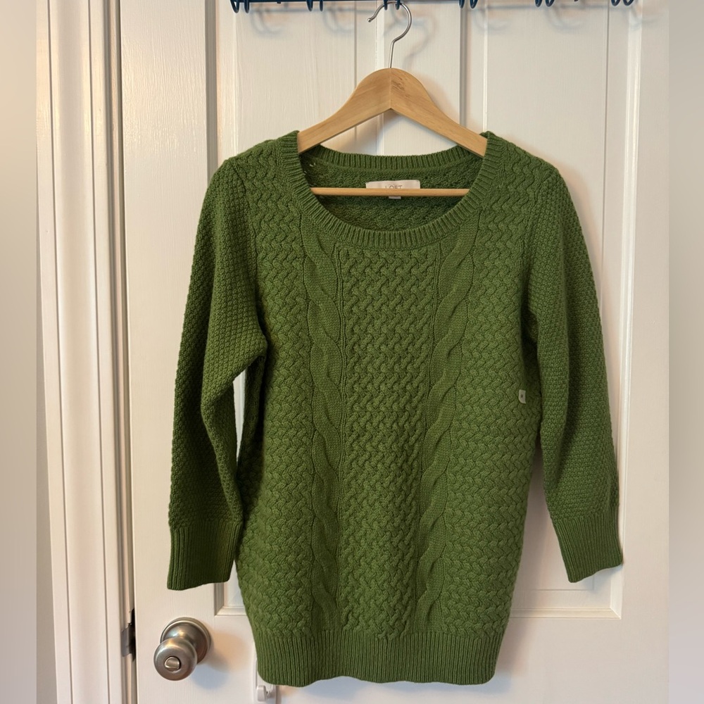 LOFT Green Cable Knit Sweater NWOT